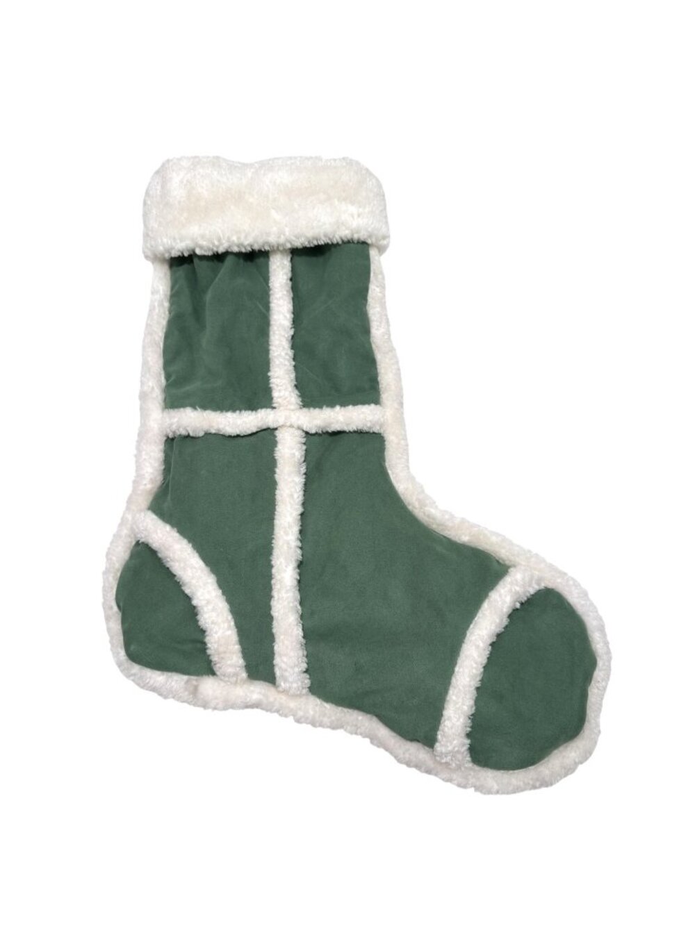 Pottery Barn Kids Green White 20 Inch Christmas Stocking Faux Suede Sherpa